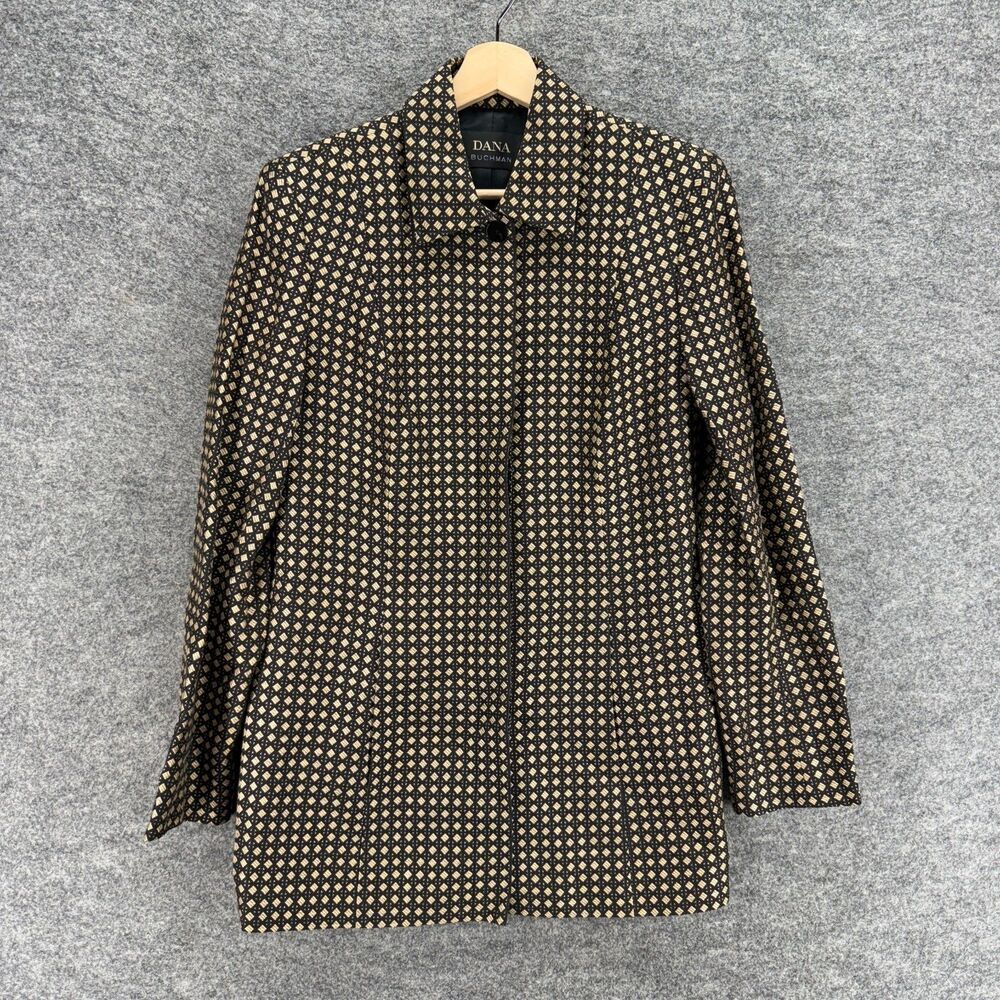 Dana Buchman Jacket Women 6 Black Geometric Collared Long Sleeve Linen Casual - Picture 1 of 8